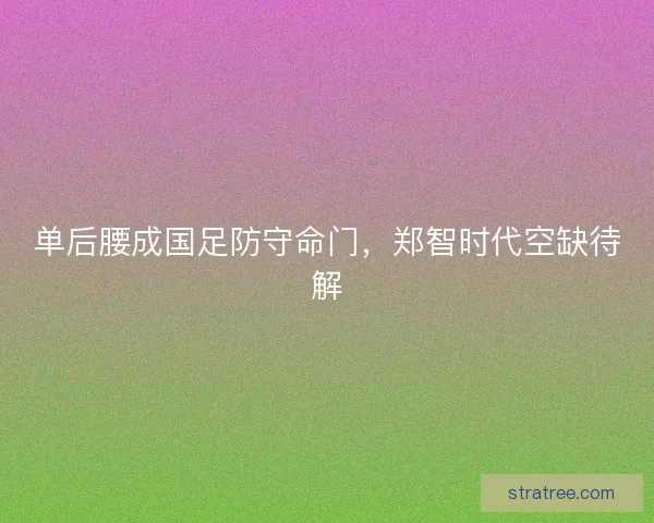 单后腰成国足防守命门，郑智时代空缺待解